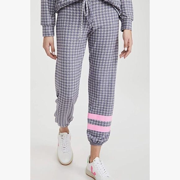 NWT SUNDRY Gray Blue Houndstooth Drawstring W/ Pink Ankle Stripes Sweatpants M - Picture 4 of 10